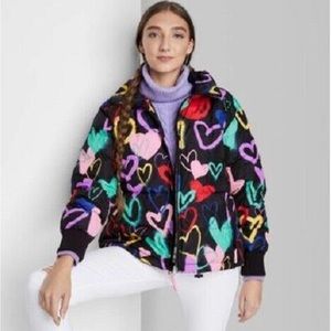 Wild Fable Graffiti Heart Puffer Jacket